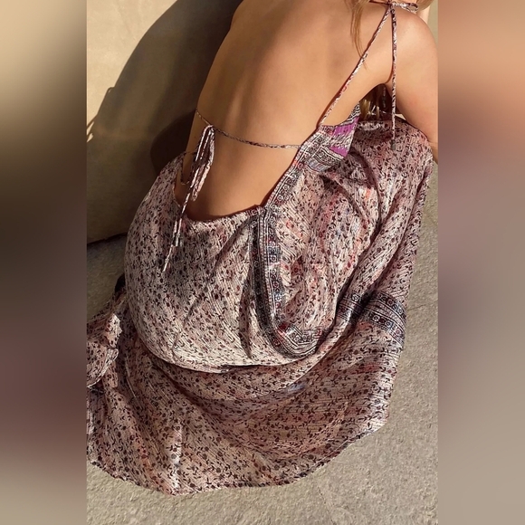 Free People Gia Nina Silk Midi Party Dress Size Large $350 Open Low Back - Picture 3 of 12